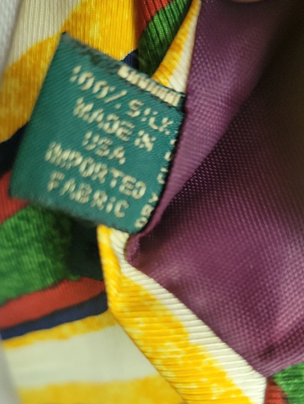 Vintage J. Crew Silk Striped Green, Red, Purple/Blue, Yellow & Cream Men's Tie